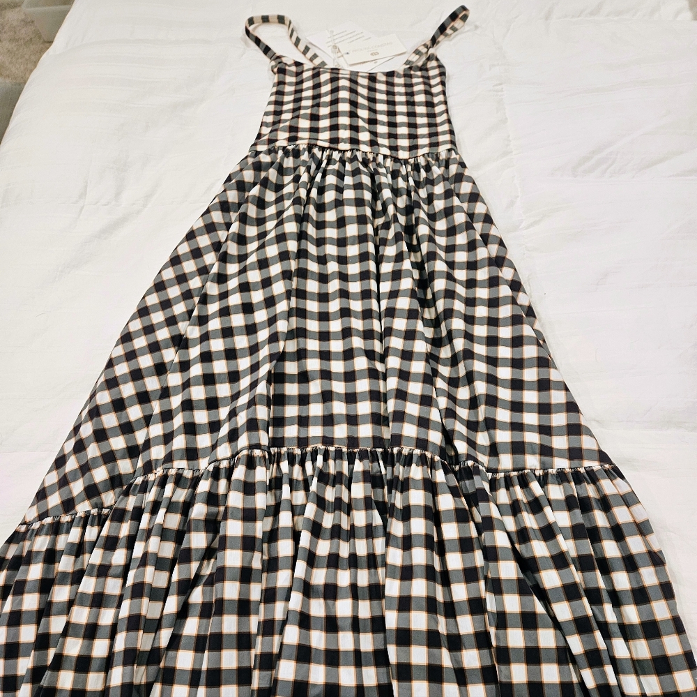 Caroline Constas Black and White Gingham Midi Dress